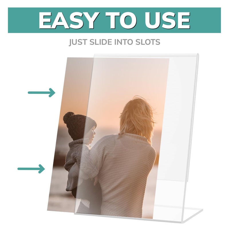 pbf PHOTO BOOTH FRAMES pbf 5x7 Acrylic Sign Holder | 5 x 7 Vertical Stand Up Slanted Sign Holder | Acrylic Stands for Display | Clear Picture Frame, Menu Table Top Stand, Plastic Flyer Holder (12-Pack) - Image 5